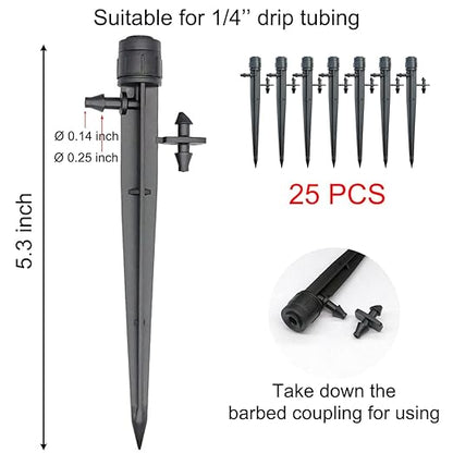 25 Pcs Drip Irrigation Emitters, Adjustable Flow 0-20 GPH Irrigation Drippers with Stake, Full Circle Flow Sprinkler Head, Micro Sprinkler for Garden Patio Lawn Flower Bed