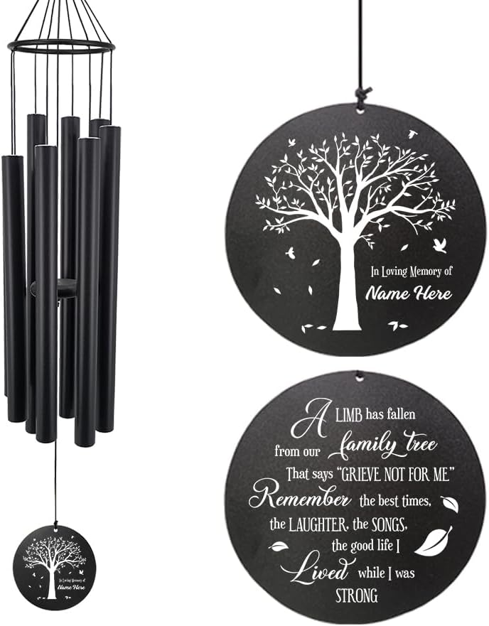 Personalized 36" Healing Memorial Wind Chimes for Outside, Bereavement Gift of Comfort for Loss of Mother, Father or Husband, A Soothing Remembrance for Your Garden and Patio