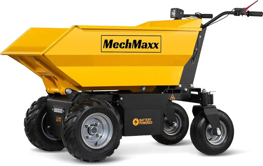 1100Lb Loading 48V Battery Powered Wheel Barrow Electric Dumper Cart with 30W Light, Hydraulic Tipping, 1000W Brushless DC Motor, LED Display Screen, Model EH50 Yellow