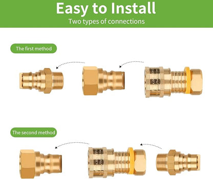 3/4 Natural Gas Quick Connect Fitting-3PCS Solid Brass Quick Release Fittings for BBQ Grill, RV, Propane (3PCS 3/4 Gas Quick Connect)