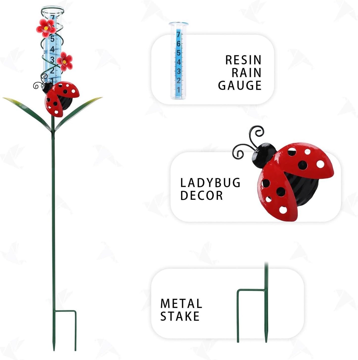 MUMTOP Rain Gauge Outdoor Freeze Proof, 35 Inch Large Number Easy Read Water Measure Gauge for Lawn, Yard and Garden(Ladybug)