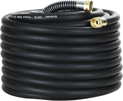 100FT 5/8 Heavy Duty Rubber Garden Hose - 200psi Working, 1000psi Burst - Hot/Cold Water - Five-Layered Braiding for Durability - Versatile for Gardening, Agriculture, Construction(Black)