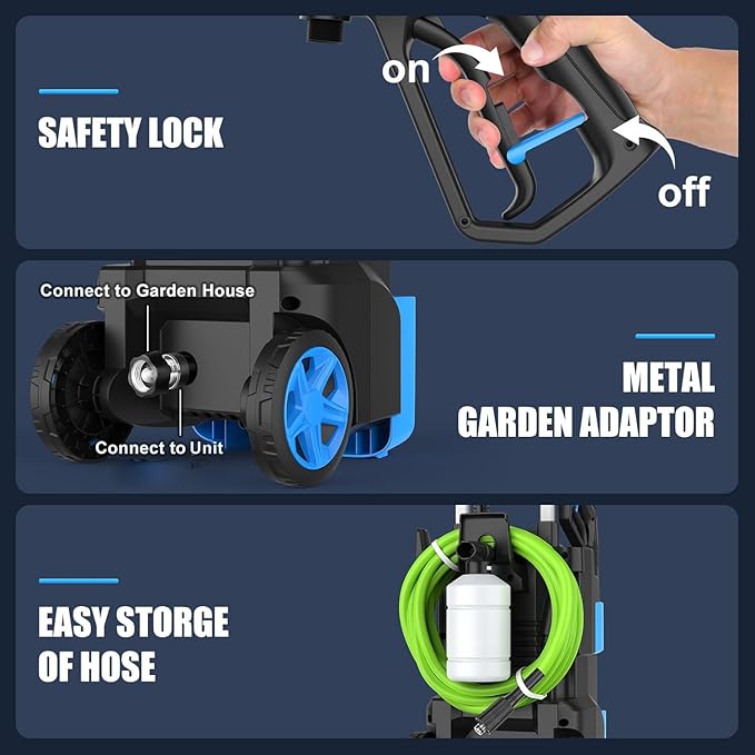 Professional Pressure Cleaner 5000 PSI,4.0 GPM Heavy Duty Power Cleaner with 4 Nozzles,Foam Cannon,33FT Hose and 500ml Soap Bottle for Home/Cars (Blue)