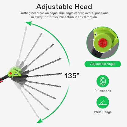 VIVOSUN 20" Cordless Pole Hedge Trimmer, 20V Electric Bush Trimmer with 20” Dual-Action Laser Blade, Adjustable Cutting Head, 0.55" Cutting Capacity, 2.0AH Battery and Fast Charger Included