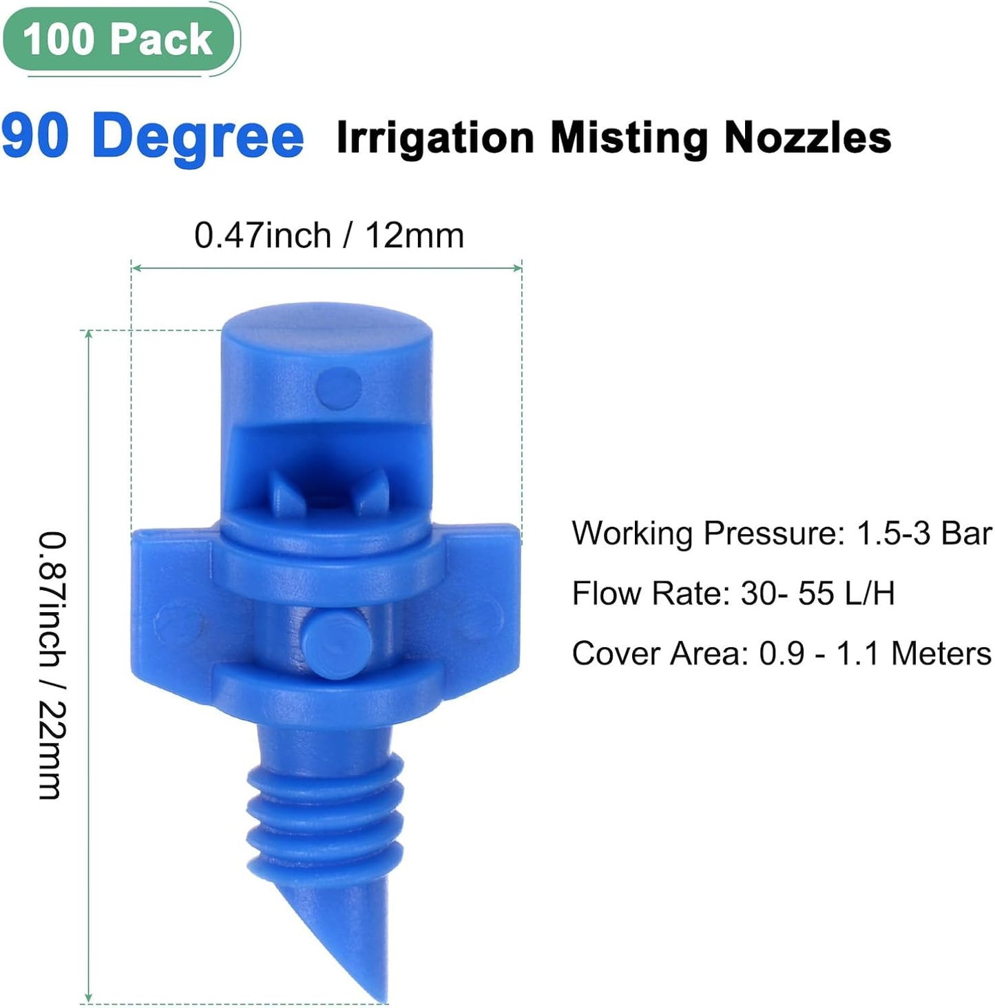 100-Pack Misting Nozzles, 90 Degree Irrigation Emitter Sprinklers for Garden/Plant/Lawn Water Irrigation System Barbed Refraction Atomizing Dripper [Blue]