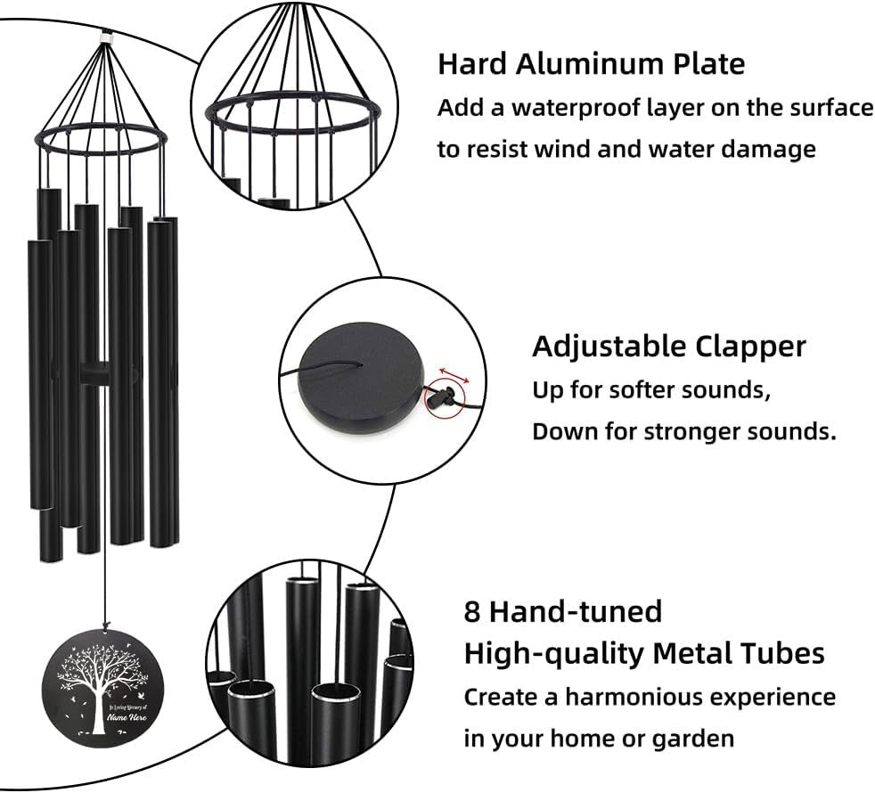 Personalized 36" Healing Memorial Wind Chimes for Outside, Bereavement Gift of Comfort for Loss of Mother, Father or Husband, A Soothing Remembrance for Your Garden and Patio