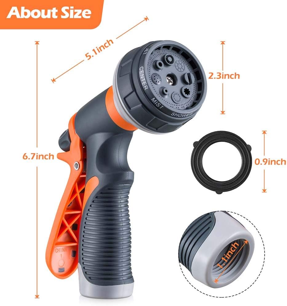 Garden Hose Nozzle, Heavy Duty Hose Nozzle with 8 Adjustable Watering Patterns, Multifunctional High Pressure Hose Nozzle Sprayer for Home, Watering Lawns and Garden, Car Cleaning