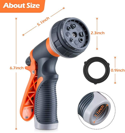 Garden Hose Nozzle, Heavy Duty Hose Nozzle with 8 Adjustable Watering Patterns, Multifunctional High Pressure Hose Nozzle Sprayer for Home, Watering Lawns and Garden, Car Cleaning