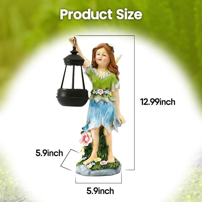 Fairy Garden Statue Solar Garden Fairy with Lantern Light Outdoor Decoration Waterproof Solar Sculpture for Patio Yard Lawn Gift for Mom Grandma