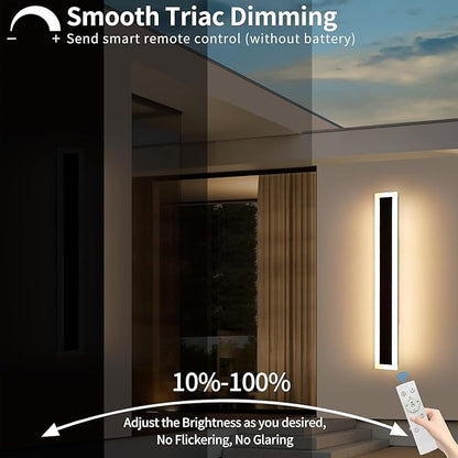 Upgrade Widened 2 Pack Modern Outdoor Wall Light Fixtures, 39.3inch Dimmable LED Wall Sconce 3000K-6000K, IP65 Waterproof, Long Linear Wall Lamps Lighting for Porch, Patio, Garage with Remote Control