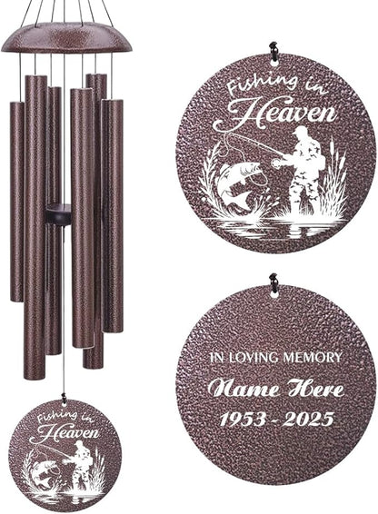 Personalized Wind Chimes, 36inch Sympathy Wind Chime, in Loving Memory for Loss of Loved Grandpa/Dad/Friends Loves Fishing, Metal Large Memorial Condolences Gifts