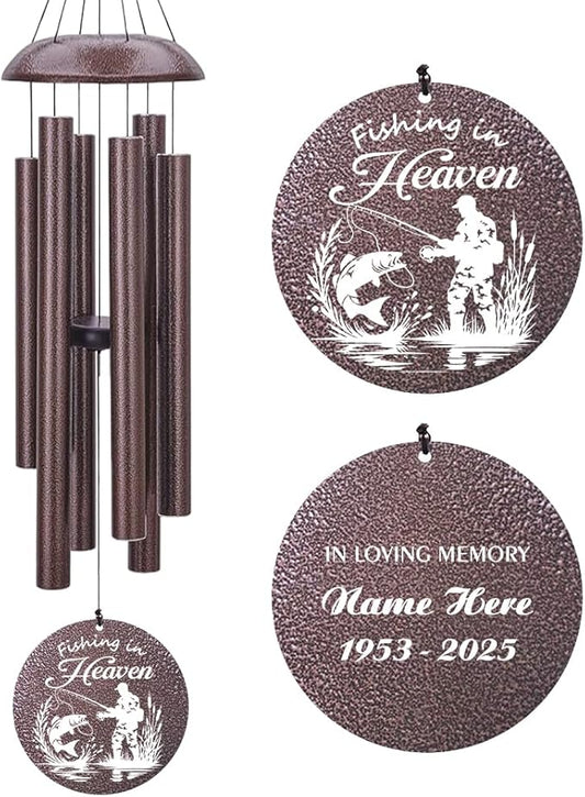 Personalized Wind Chimes, 36inch Sympathy Wind Chime, in Loving Memory for Loss of Loved Grandpa/Dad/Friends Loves Fishing, Metal Large Memorial Condolences Gifts