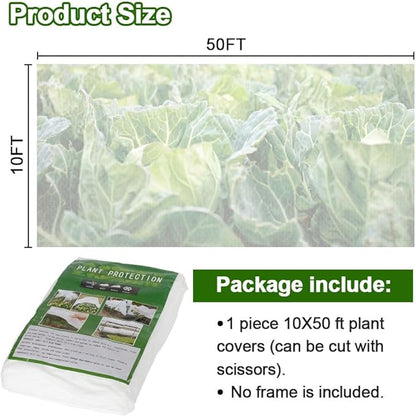 Plant Covers Freeze Protection 10 x 50 FT 1.2oz/yd² Frost Cloth Blankets for Outdoor Plants in Winter, Floating Row Cover for Vegetable Garden