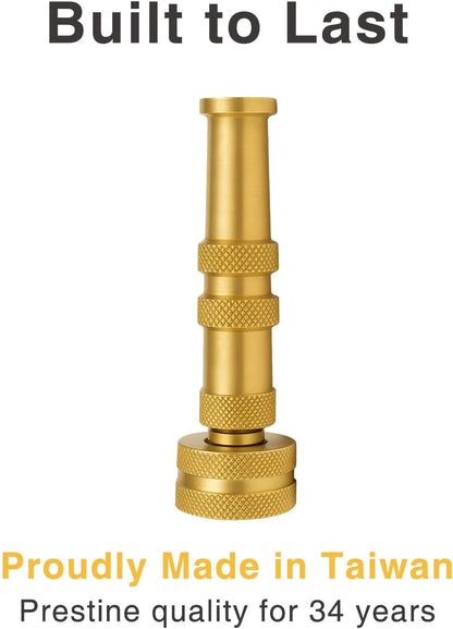Brass Hose Nozzle Cyprium Brass Water Hose for Garden Hose, High Pressure Adjustable Twist Heavy Duty 4" Power Washer
