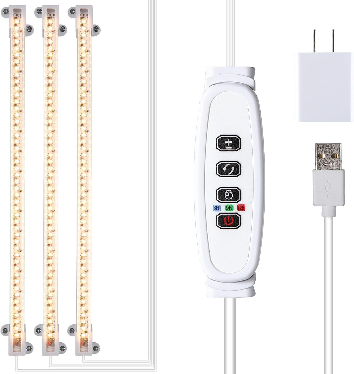 LED Grow Light Strips, Full Spectrum Plant Growing Lights for Indoor Plants 3500K, 144 LEDs Plant Lamp with 3/9/12H Timer, 10 Dimmable Levels, 3 Head 13 Inches