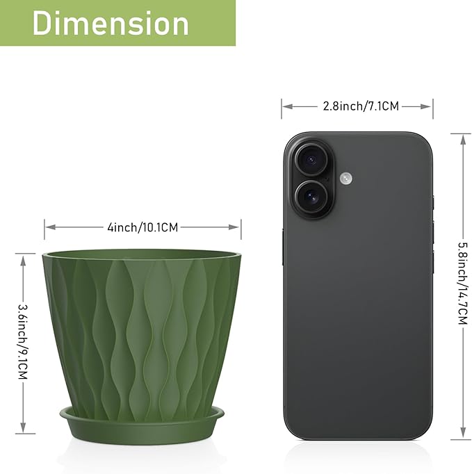 4 Inch Small Pots for Plants, 6 Pack Waffle Texture Small Plant Pots for Succulents, Plastic Planter with Drainage Holes and Saucers for Indoor Outdoor Plants, Flowers, Herbs, Seedlings, Colorful