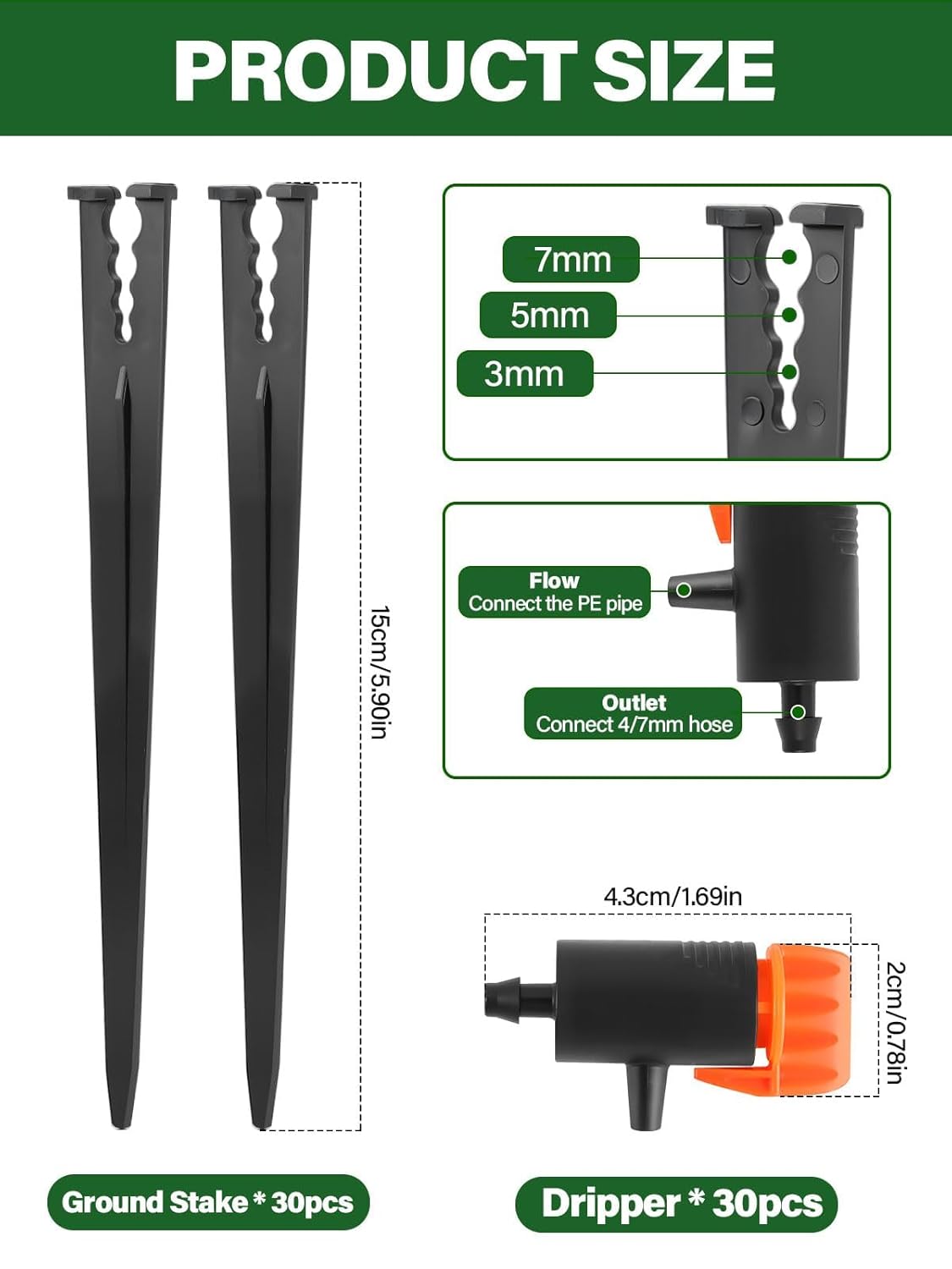 Kalolary 30PCS Adjustable Drip Irrigation Emitters Irrigation Dripper with Drip Irrigation Ground Stakes Drip System Emitters Drip Irrigation Emitters Dripper for Plants Lawn Garden Supplies
