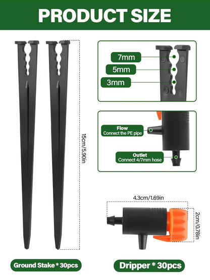 Kalolary 30PCS Adjustable Drip Irrigation Emitters Irrigation Dripper with Drip Irrigation Ground Stakes Drip System Emitters Drip Irrigation Emitters Dripper for Plants Lawn Garden Supplies