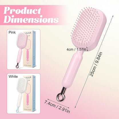 Self Cleaning Hair Brush, Retractable Hair Brush, Massage Comb With Retractable Bristles,Ergonomic Handle Hair Comb,One-pull Clean Anti Static Brushs, Hairs Styling Tools for All Hairs Types (White)