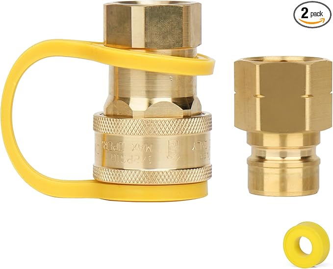 Natural Gas Quick Connect Fitting,2PCS 3/4 Solid Brass Quick Release Fittings for BBQ Grill, RV, Propane or Natural Gas Hose (3/4 Gas Quick Connect)