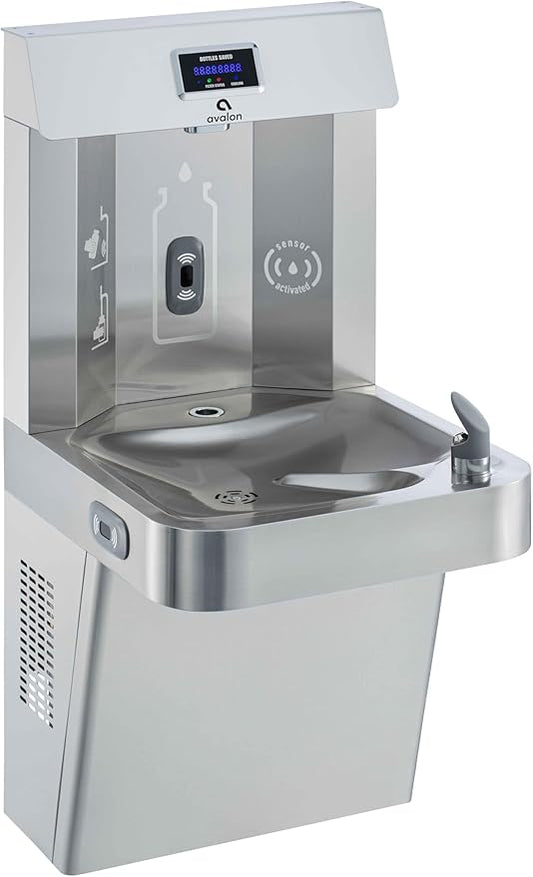 Avalon Wall Mounted Water Fountain with Bottle Filling Station, High Capacity Cooling, Sensor Dispensing, Self Cleaning, Digital Bottle Counter Display, Dual Filtration, ADA Compliant