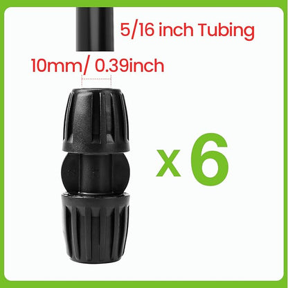 Bonviee 6 Pack 5/16 Inch Drip Irrigation Coupling Connectors, Barbed Lock Tubing Couplers for 5/16” Drip Line, Garden Hose Fittings for Irrigation Systems, Leak-Proof
