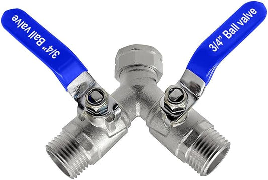 Beduan 304 Stainless Steel Hose Splitter 2 Way Y Garden Hose Bib Splitter with Long Handle Water Hose Ball Shut Off Valve 3/4 GHT Threaded