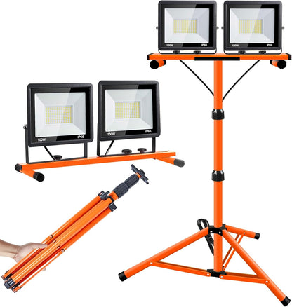 21000 Lumen Work Lights with Stand, 2 Adjustable Head LED Work Light, with Adjustable and Foldable Tripod Stand, Waterproof Lamp with Individual Switch with 6500 Kelvin Color Temperature