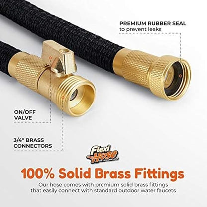 Flexi Hose Lightweight Expandable Garden Hose, No-Kink Flexibility, 3/4 Inch Solid Brass Fittings and Double Latex Core (150 FT, Black)
