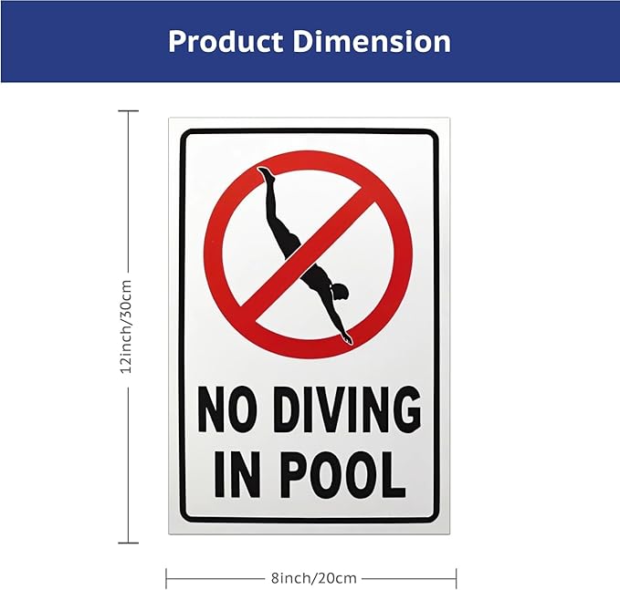 No Diving in Pool Metal Sign Gifts for Pool Owners- 12x8in No Diving Warning Tinplate Decor for Outdoor Pools