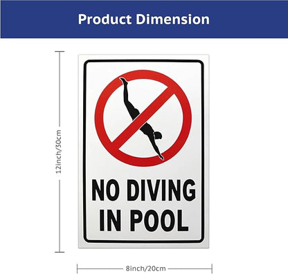 No Diving in Pool Metal Sign Gifts for Pool Owners- 12x8in No Diving Warning Tinplate Decor for Outdoor Pools