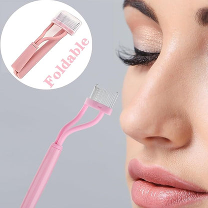 Stainless Steel Eyelash Curler with Comb and Eyelash Brush Fit Suitable for Any Eye Shapes and Sizes, with 5 Silicone Refill Pads (Light Pink Set)