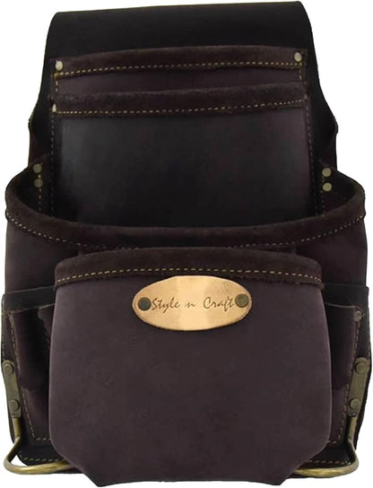 Style n Craft 10-Pocket Carpenter’s Nail & Tool Pouch, Heavy-Duty Leather Tool Pouch, Perfect and Durable Oiled Full-Grain Leather Pouch, Dark Brown (90926)