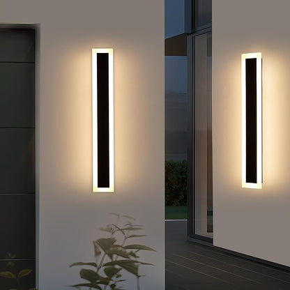 Upgrade Widened 2 Pack Modern Outdoor Wall Light Fixture, 23.6inch Long Linear LED Sconces, 3 Color 3000K/4500K/6000K, IP65 Waterproof, 24W, White Acrylic, Exterior Lighting for House, Patio, Garage
