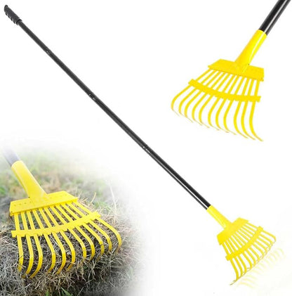 Garden Leaf Rake, 8.7” Wide Metal Rake with 11 Teeth, 59" Adjustable Long Handle, Heavy Duty Lightweight Leaf Rakes for Small Lawn Yard Shrub,Tight Spot Garden Bed Leaf Debris Picking Cleaning