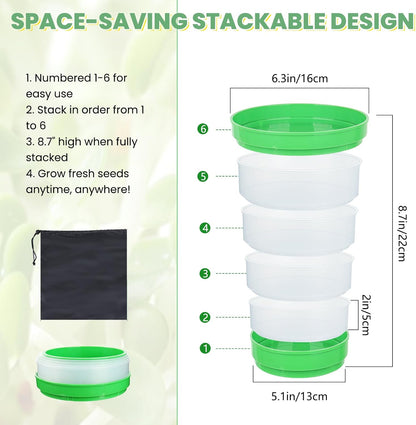 Seed Sprouting Kit - 4-Tier Stackable Seed Sprouter Trays with Drain Holes and Drain Tray, Micro Greens Growing Trays Kit, Soil-Free Sprouter Tray for Beans Alfalfa Seeds