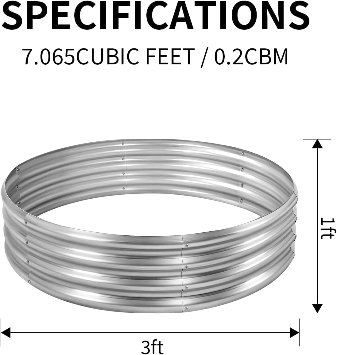 Land Guard 3×3×1ft Galvanized Raised Garden Bed Kit, Round Galvanized Planter Raised Garden Boxes Outdoor, Large Metal Raised Garden Beds for Vegetables, Silver