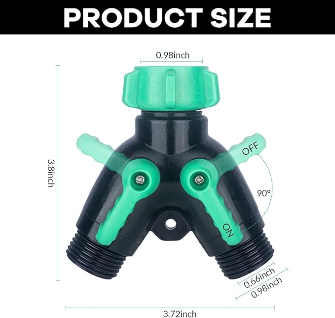 Garden Hose Splitter 2 Way Heavy Duty Plastic, for 3/4" Water Hose Splitter, Hose Y Splitter with Shutoff, Comfortable Grip, Easy Installation, with 4 Extra Leakproof Rubber Washers 2 Tape