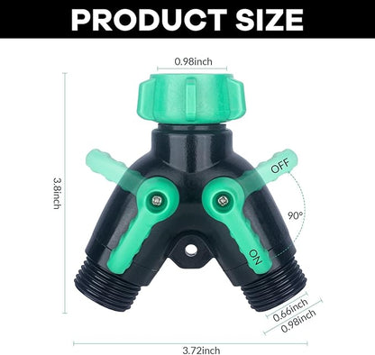 Garden Hose Splitter 2 Way Heavy Duty Plastic, for 3/4" Water Hose Splitter, Hose Y Splitter with Shutoff, Comfortable Grip, Easy Installation, with 4 Extra Leakproof Rubber Washers 2 Tape