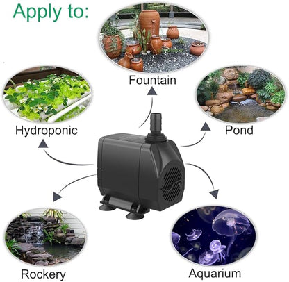 Submersible Pump 660GPH (2500L/H 45W) Ultra Quiet with Over Heating Protection 8.2ft High Lift for Fountains, Hydroponics, Ponds, Aquariums & More…