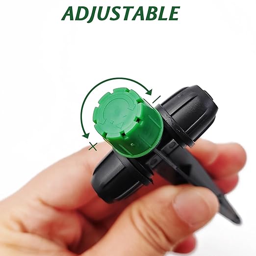 RONYOUNG 35pcs Drip Irrigation Emitters Sprayer for 1/4" Drip Irrigation Tubing Adjustable 360 Degree Water Flow Drippers on 5.3" Sturdy Stake with Lock Barbed Irrigation Drippers