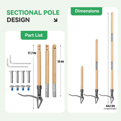 Weed Puller Stand-Up Weed Puller Tool with Long Handle & 4-Claw Steel Head Manual Weed Remover Tool for Lawn and Garden (Bamboo)