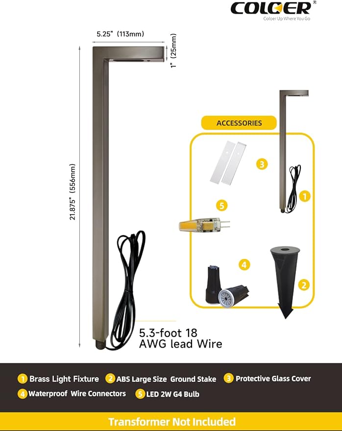 COLOER Brass Low Voltage Outdoor Pathway Lights Bronze Finish 4-Pack with G4 LED Bulb,9-17V AC/DC Garden Lights Electric,Halloween Walkway Light,IP65 Waterproof,2700K Landscape Lighting(603B)