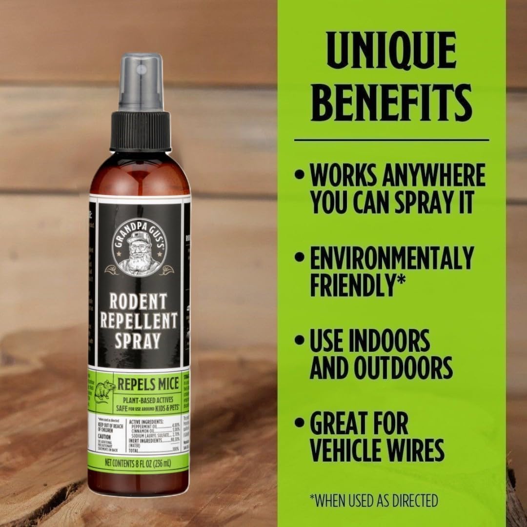 Grandpa Gus's Mouse Rodent Repellent Spray (8 oz) Bundled with Mouse Repellent Pouches (10 Pouches)