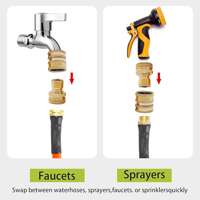 VIKKSAER 3/4 inch Garden Hose Quick Connect Water Hose Fittings, Thread Brass Water Hose Connectors (4PCS)