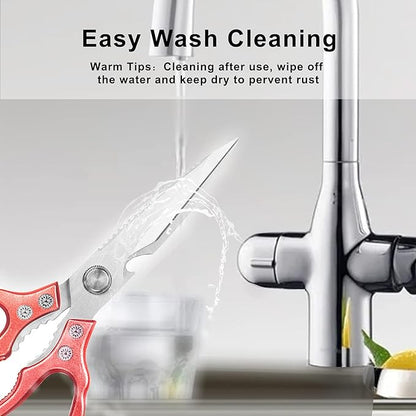 Heavy Duty Sharp Kitchen Scissors, Dishwasher Safe, Cooking Shears for Meat, Chicken, Fish, Poultry, Herb, Bread (Red)