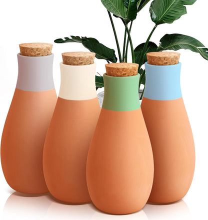 4PCS Terracotta Watering Spikes, Ollas Self Watering Globes, Slow Release Self Watering Planter Insert, Plant Watering Globes for Indoor and Outdoor Plants