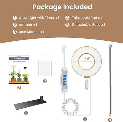 Kullinss Grow Light, 48 LEDs Full Spectrum Plant Lights for Indoor Growing, Wood Grain Small Grow Light with 6/12/16H Timer, 3 Color Modes, 5 Brightness, Height Adjustable Grow Lamp for Small Plants