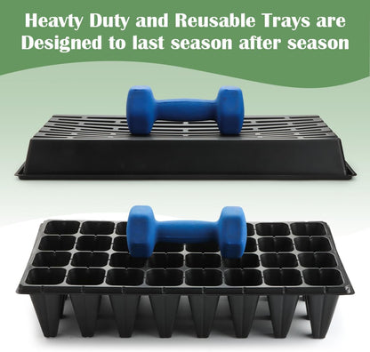 10 Pack 1020 Seedling Starter Trays with 10 Pack 32 Cell Plug Inserts Extra Deep 4.33" - Heavy Duty Plastic Nursery Trays for Seed Germination & Plant Propagation (10 Sets)