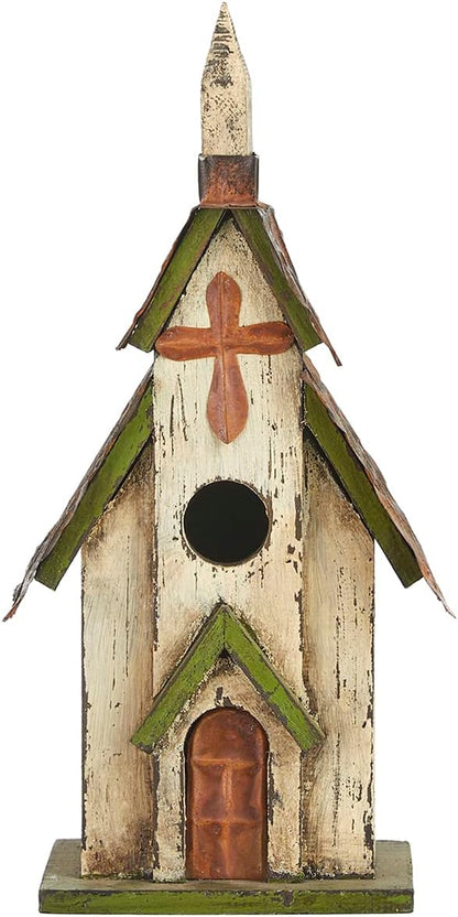 Glitzhome Wooden 14" H Hanging Distressed Church Birdhouse Decorative Garden Bird House